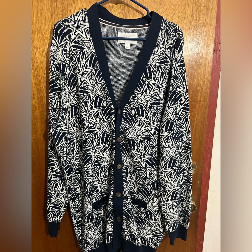 Mens Star Design Long Cardigan grandpa chic preppy academia